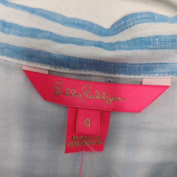 Lilly Pulitzer Jazmyn 3/4 Sleeve Linen Striped Mini Dress 0 Beach Nautical - Picture 3 of 9